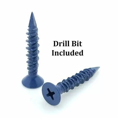 100 Qty 3/16 X 1-1/4 Flat Head Phillips Diamond Tip Concrete Screws To Anchor Ma • $14.50