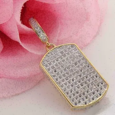$138.40 • Buy 3.00 CT Round Cut Moissanite Dog Tag Men's Charm Pendant 14K Yellow Gold Plated