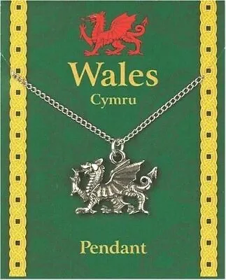 £5.75 • Buy Welsh Dragon Pewter Pendant Wales Souvenir Gift Necklace Charm Chain Cymru