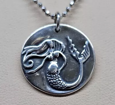 925 Italy Sterling Silver Dainty Beadball Necklace Mermaid Pendant Medallion • $24.99