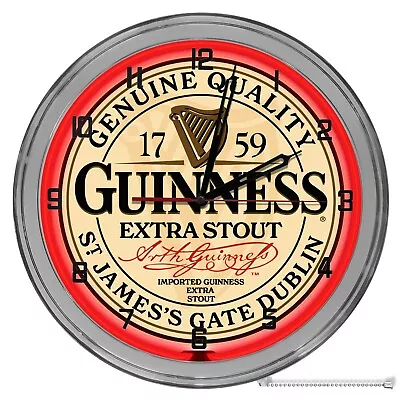 Guinness Lager 16 In Red Neon Wall Clock • $134.99