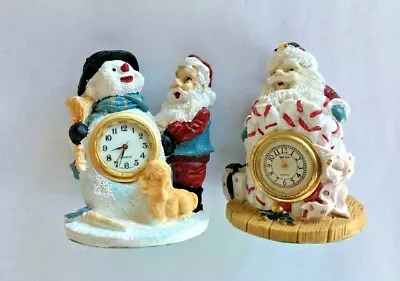  Vintage Lot Of 2 Battery Quartz 3D Resin Christmas Theme Mini Clocks -Preowned • $20