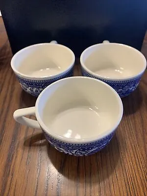 Set Of 3 Imperfect Blue  Willow By Royal USA  Coffee Flat Cups 2 1/8 In • $16