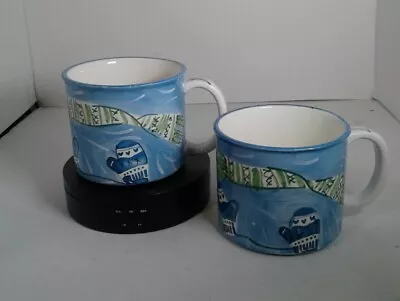 EDDIE BAUER Home Winter Scarves And Mittens Blue Cups Set Of 2 • $20