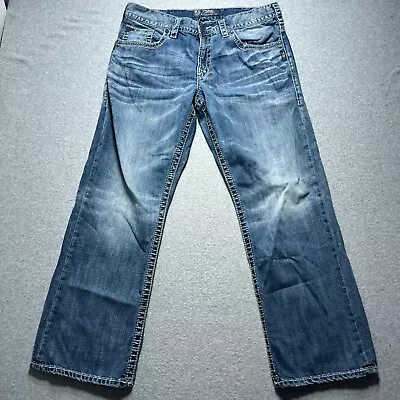 Silver Jeans Mens 36x32 Blue Gordie Straight 100% Cotton Denim Light (Meas 36x31 • $28.88