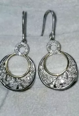 Jared 14k Yellow Gold & Sterling Silver Pave Circle Dangle Diamond Earring Zales • $143.55