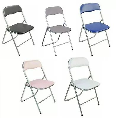 Folding Square Chair Silver Metal Frame Portable Padded Seat Saving Space        • £14.99