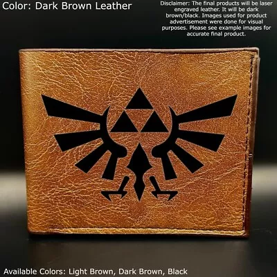 Custom Engraved ZELDA LINK TRI FORCE Leather Bifold Wallet - 3 Color Choices • $22