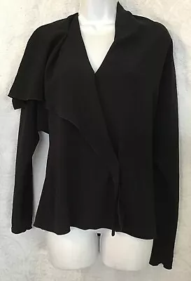 Lanvin Blouse Black Long Sleeve V-Neck Draped Sash Side Size 36 • $220