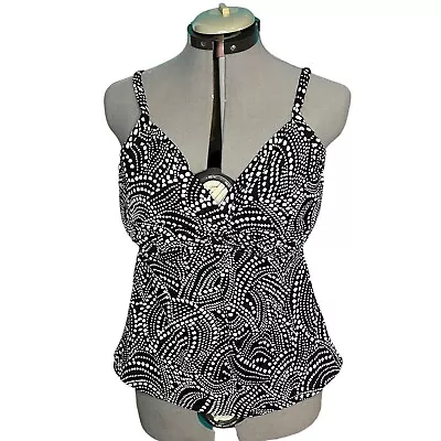 Miraclesuit Swimwear Tankini Top Roswell Black White Underwire Size 16 DD • $39.99