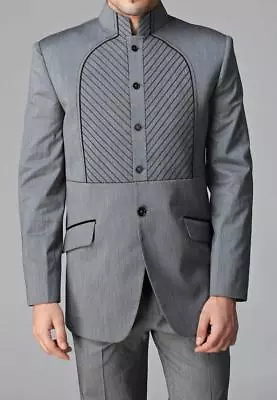 Suit For Men Ethnic Indian Suit Jodhpuri Suit Bandhgala Suit Gray Wedding Suit • $269