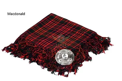 Scottish Traditional Tartan Kilt FLY PLAID & Brooch -Fly Plaid Size (48 X 48) • $36.10