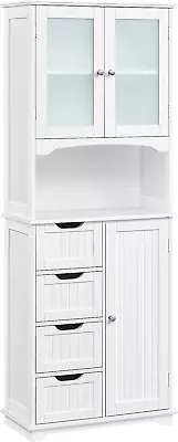 65.5″ Tall Storage Cabinet Kitchen Cupboard With Glass Door Freestanding Floor C • $207.99