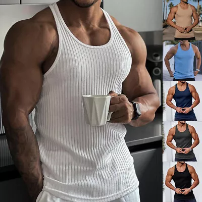 £9.49 • Buy Men Gym Sleeveless Shirt For Boy Bodybuilding Fitness Stringer Crew Vest Tops