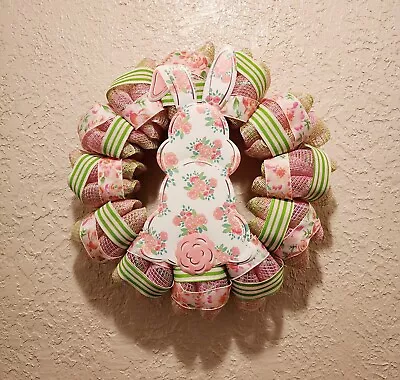 Easter Bunny Wreath - Floral - Deco Mesh And Ribbon - Handmade • $25