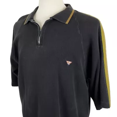 Ocean Pacific OP Polo Shirt Large Knit Cotton 1/4 Zip Black Short Sleeve Vintage • $19.99