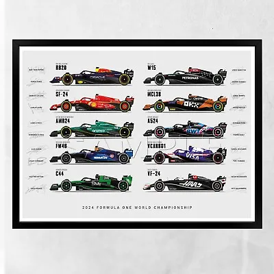 Formula One 2024 Drivers Teams Cars Signed Print Poster Lewis Hamilton F1 • £24.99