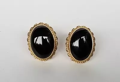 £145.66 • Buy 14K Yellow Gold Oval Black Onyx Pierced Earrings W/ Twisted & Rope Designs
