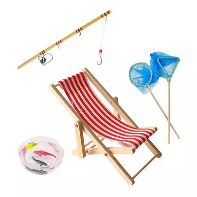 5-Piece Fishing Toy Set Mini Fishing Rod Doll House Miniature Fishing Supplies • $14.07