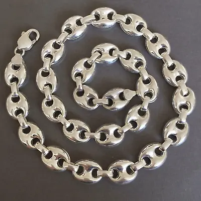 Mens Mariner Puffed Link Chain Necklaces 12mm 42GR 925 Silver Sterling 22 Inch • $184.90