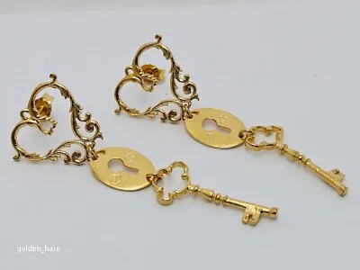 Alex Monroe ALICE In WONDERLAND Ornate KEY Earrings Large Rare Gold Silver • $387.24