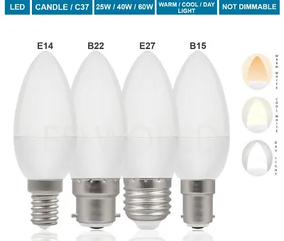 £4.99 • Buy LED Candle Light Bulbs Screw E27 E14 B22 Bayonet B15 25W 40W 60W Warm Daylight