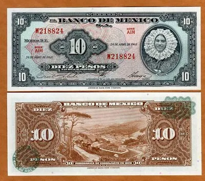 Mexico 10 Pesos 24-4-1963  P-58 (58j)  AIM-serie UNC • $10.43