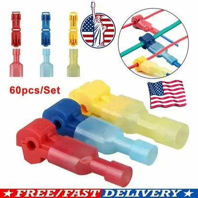 60Pcs T-Tap Splice Wire Connector Insulated Spade Electrical Crimp Terminals Kit • $7.99