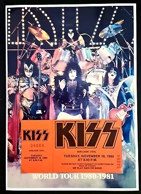 Repro CONCERT TICKET & POSTER ⚡ KISS ⚡ Tuesday November 18 1980 ADELAIDE OVAL • $24.99