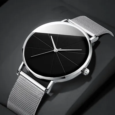 Men's Ultra Thin Simple Watch Ultra Thin Mesh Strap Stainless Steel Quartz • £5.99