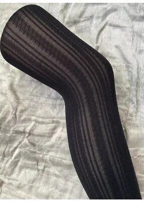 £4.99 • Buy Designer Flirt Black Striped Pattern Opaque Tights One Size Warm Christmas Gift
