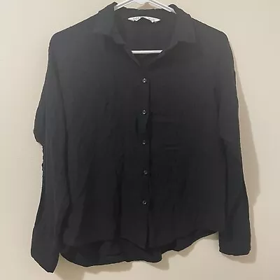 ZARA Basics Women’s Black Velvet Dot Stripe Shirt Blouse Top Button Up Size XS • $14