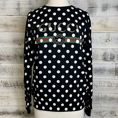 GUCCI Black Polka Dot Sweatshirt Size XS 617964 Logo Graphic Boho Retro Vintage • $742.50