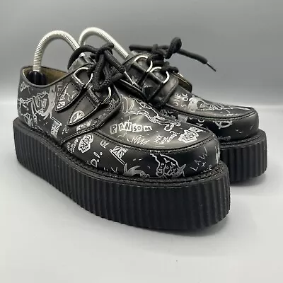 Underground Wulfrun Black Leather Creeper Shoes UK 5 Hipster Gothic Grunge • £74.99