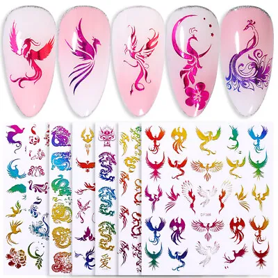 3D Nail Stickers Gold Dragon Secular Bird Nail Art Decals China Style Decoration • $1.19