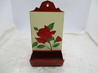 $14.99 • Buy Vintage Tin Metal Wall Mount Match Safe/Holder - Red Rose Pattern