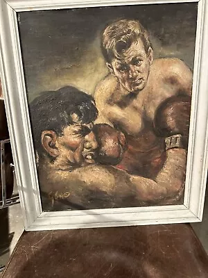 Antique Vintage Wpa Style Painting Boxing Boxers Ring Fight Portrait Sports Art • $128.50