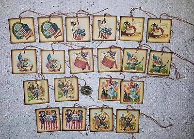 20~Vintage~4th Of July~Patriotic~Linen Cardstock~Gift~Hang~Tags • $11.50