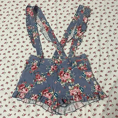 Ank Rouge Light Denim  Flower Suspenders Shorts Frill Japan Kawaii Hime Lolita • $50