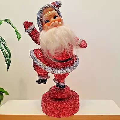 Vintage Glitter Santa Claus On Rotating Base Music Box Plays Jingle Bells. 10  H • $32