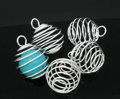£4.99 • Buy Silver Plated Large Spiral Cage Pendants For Beads Tumble Stones Gemstones 1-20
