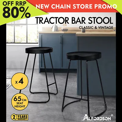$279.79 • Buy ALFORDSON 4x Bar Stools 65cm Tractor Kitchen Wooden Vintage Chair Black