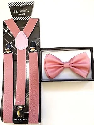 New Wedding Blush Pink Dusty Rose Men's Bow Tie & Suspender & Bow Tie Set • $9.98