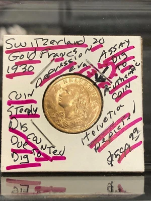 $444.99 • Buy Swiss 1930 Bullion Value Depression Era--discounted Assay Test Dig Gold 20 Franc