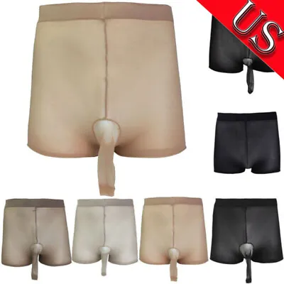 US Mens Sheer Boxer Briefs Trunks Pantyhose Open Underwear Panties  Underpants • $8.27