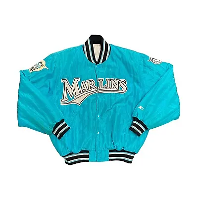 Vintage Florida Marlins MLB Starter Jacket Size Medium Issued Bullpen Authentic • $350