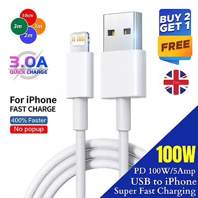 1m 2m 3m Long Charger For IPhone 13 12 11 XR 6 7 8 USB Data Lead Cable • £2.89