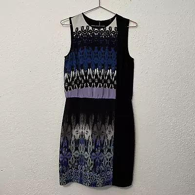 Tibi Women Black Lace Printed Silk Keyhole Sleeveless Career Sheath Dress Size 6 • $14.99