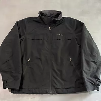 Eddie Bauer Jacket Mens Large Black Soft Shell Full Zip Fleece Lined Windbreaker • $17.89