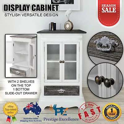 Display Cabinet Kitchen Cupboard Bathroom 2 Doors Storage Organiser Drawer White • $282.54